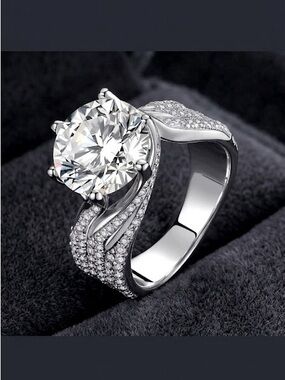 NWT 5ct (11mm) Moissanite Ring - White Gold Plated - S925 Sterling Silver Size 8